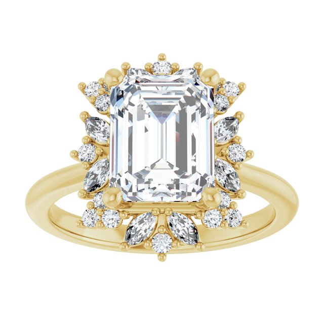 14K yellow gold 2CT Emerald-cut Diamond Floral Halo Diamond Engagement Ring Setting variant--Emerald variant--2CT variant--14K-yellow-gold