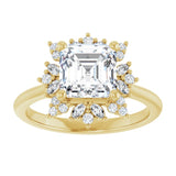 14K yellow gold 2CT Asscher-cut Diamond Floral Halo Diamond Engagement Ring Setting variant--Asscher variant--2CT variant--14K-yellow-gold