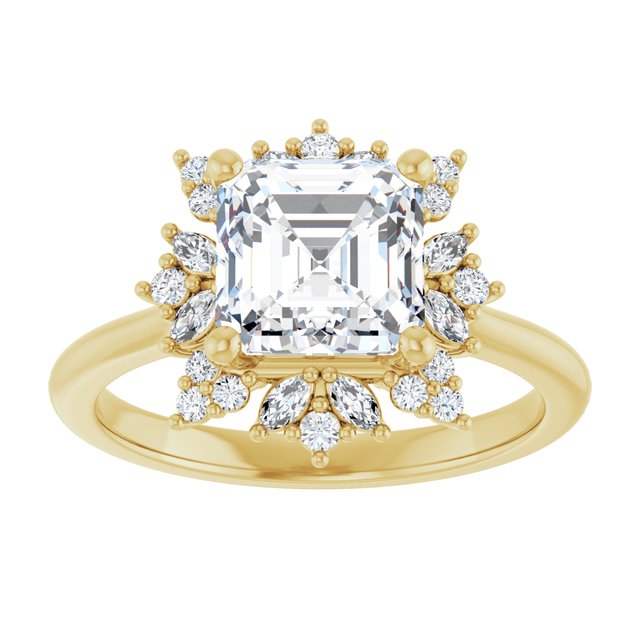 14K yellow gold 2CT Asscher-cut Diamond Floral Halo Diamond Engagement Ring Setting variant--Asscher variant--2CT variant--14K-yellow-gold