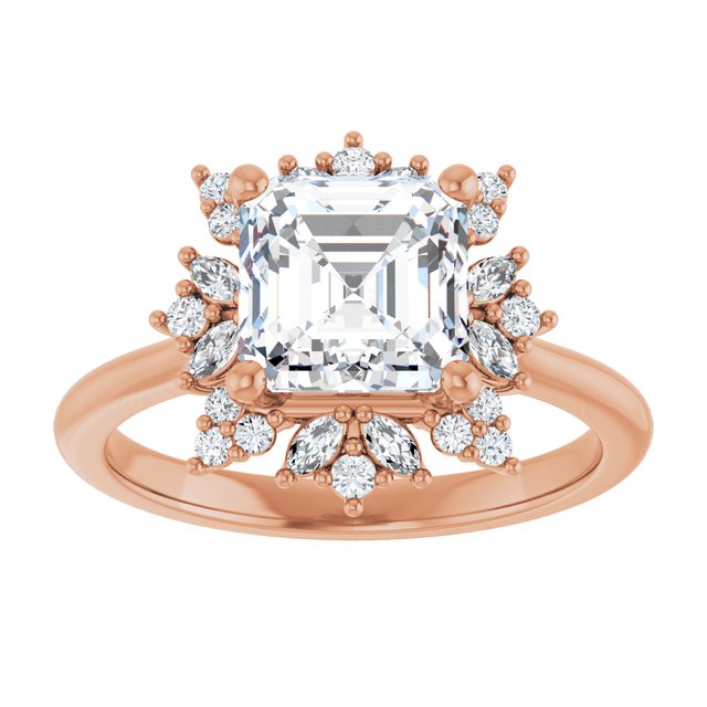 14K rose gold 2CT Asscher-cut Diamond Floral Halo Diamond Engagement Ring Setting variant--Asscher variant--2CT variant--14K-rose-gold