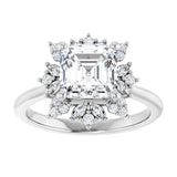 14K white gold 2CT Asscher-cut Diamond Floral Halo Diamond Engagement Ring Setting/2-CT variant--.5CT variant--Cushion variant--.5CT variant--14K-yellow-gold