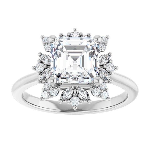 14K white gold 2CT Asscher-cut Diamond Floral Halo Diamond Engagement Ring Setting/2-CT variant--.5CT variant--Cushion variant--.5CT variant--14K-yellow-gold