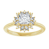 14K yellow gold .5CT Square-cut Diamond Floral Halo Diamond Engagement Ring Setting/2-CT variant--.5CT variant--Square variant--.5CT variant--14K-yellow-gold