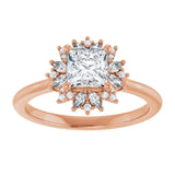 14K rose gold .5CT Square-cut Diamond Floral Halo Diamond Engagement Ring Setting/2-CT variant--.5CT variant--Square variant--.5CT variant--14K-rose-gold