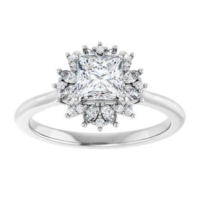 14K white gold .5CT Square-cut Diamond Floral Halo Diamond Engagement Ring Setting variant--Square variant--1CT variant--14K-yellow-gold