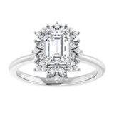 14K white gold .5CT Emerald-cut Diamond Floral Halo Diamond Engagement Ring Setting/2-CT variant--.5CT variant--Emerald variant--.5CT variant--14K-white-gold