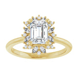 14K yellow gold .5CT Emerald-cut Diamond Floral Halo Diamond Engagement Ring Setting/2-CT variant--.5CT variant--Emerald variant--.5CT variant--14K-yellow-gold