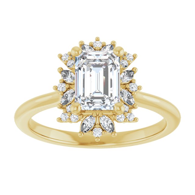 14K yellow gold .5CT Emerald-cut Diamond Floral Halo Diamond Engagement Ring Setting/2-CT variant--.5CT variant--Emerald variant--.5CT variant--14K-yellow-gold