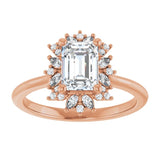 14K rose gold .5CT Emerald-cut Diamond Floral Halo Diamond Engagement Ring Setting/2-CT variant--.5CT variant--Emerald variant--.5CT variant--14K-rose-gold
