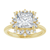14K yellow gold 2CT Square-cut Diamond Floral Halo Diamond Engagement Ring Setting variant--Square variant--1CT variant--14K-white-gold