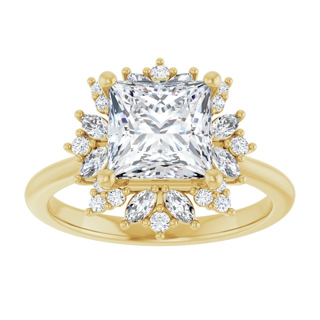 14K yellow gold 2CT Square-cut Diamond Floral Halo Diamond Engagement Ring Setting variant--Square variant--1CT variant--14K-white-gold