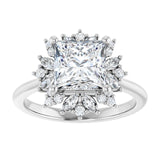 14K white gold 2CT Square-cut Diamond Floral Halo Diamond Engagement Ring Setting variant--Square variant--2CT variant--14K-white-gold
