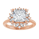14K rose gold 2CT Square-cut Diamond Floral Halo Diamond Engagement Ring Setting variant--Square variant--2CT variant--14K-rose-gold