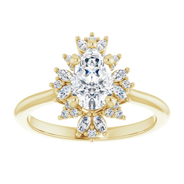 14K yellow gold 1CT Pear-cut Diamond Floral Halo Diamond Engagement Ring Setting variant--Pear variant--1CT variant--14K-yellow-gold