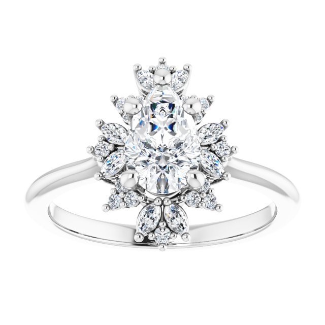 14K white gold 1CT Pear-cut Diamond Floral Halo Diamond Engagement Ring Setting variant--Pear variant--2CT variant--14K-yellow-gold