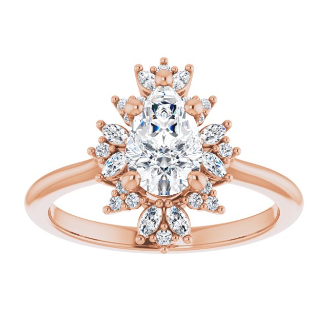 14K rose gold 1CT Pear-cut Diamond Floral Halo Diamond Engagement Ring Setting variant--Pear variant--1CT variant--14K-rose-gold