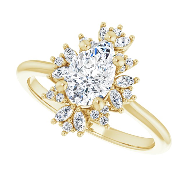 Floral halo ring with 1CT pear center, front view variant--Pear variant--1CT variant--14K-yellow-gold