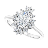 Floral halo ring pear center, side profile variant--Pear variant--1CT variant--14K-white-gold