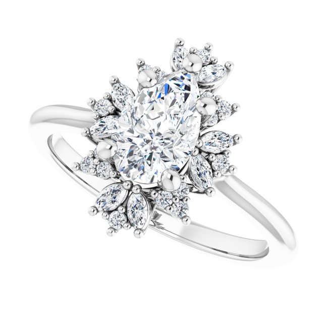 Floral halo ring pear center, side profile variant--Pear variant--1CT variant--14K-white-gold