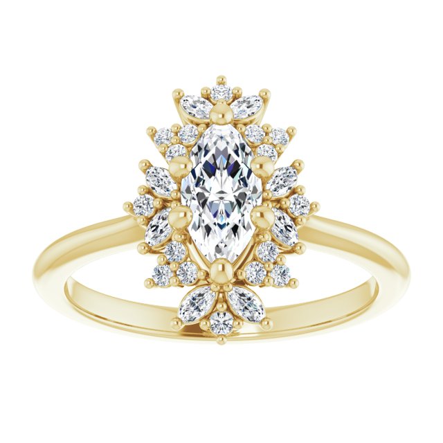 14K yellow gold .5CT Marquise-cut Diamond Floral Halo Diamond Engagement Ring Setting/2-CT variant--.5CT variant--Marquise variant--.5CT variant--14K-yellow-gold