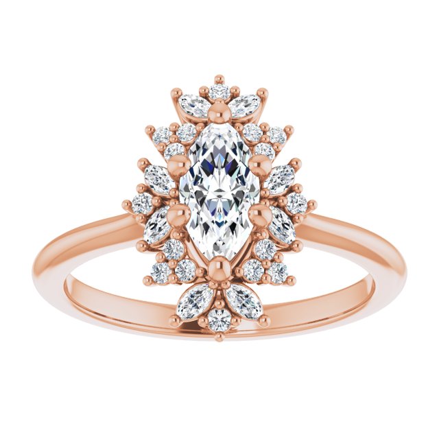 14K rose gold .5CT Marquise-cut Diamond Floral Halo Diamond Engagement Ring Setting/2-CT variant--.5CT variant--Marquise variant--.5CT variant--14K-rose-gold