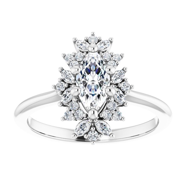 14K white gold .5CT Marquise-cut Diamond Floral Halo Diamond Engagement Ring Setting variant--Marquise variant--1CT variant--14K-yellow-gold