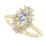 Floral halo ring with marquise-cut center diamond in gold/2-CT variant--.5CT variant--Marquise variant--.5CT variant--14K-yellow-gold
