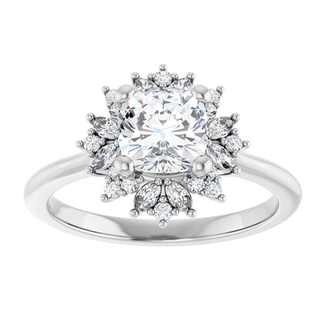 14K white gold 1CT Cushion-cut Diamond Floral Halo Diamond Engagement Ring Setting variant--Cushion variant--2CT variant--14K-yellow-gold