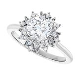 Floral halo ring 1CT cushion, side view variant--Cushion variant--1CT variant--14K-white-gold