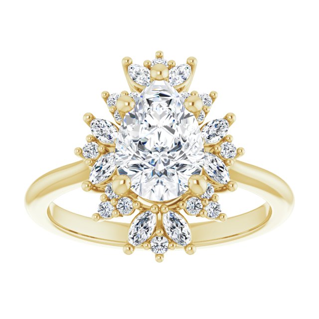 14K yellow gold 2CT Pear-cut Diamond Floral Halo Diamond Engagement Ring Setting variant--Pear variant--2CT variant--14K-yellow-gold