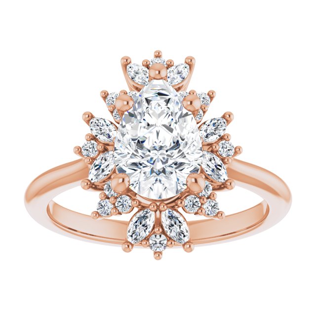 14K rose gold 2CT Pear-cut Diamond Floral Halo Diamond Engagement Ring Setting variant--Pear variant--2CT variant--14K-rose-gold