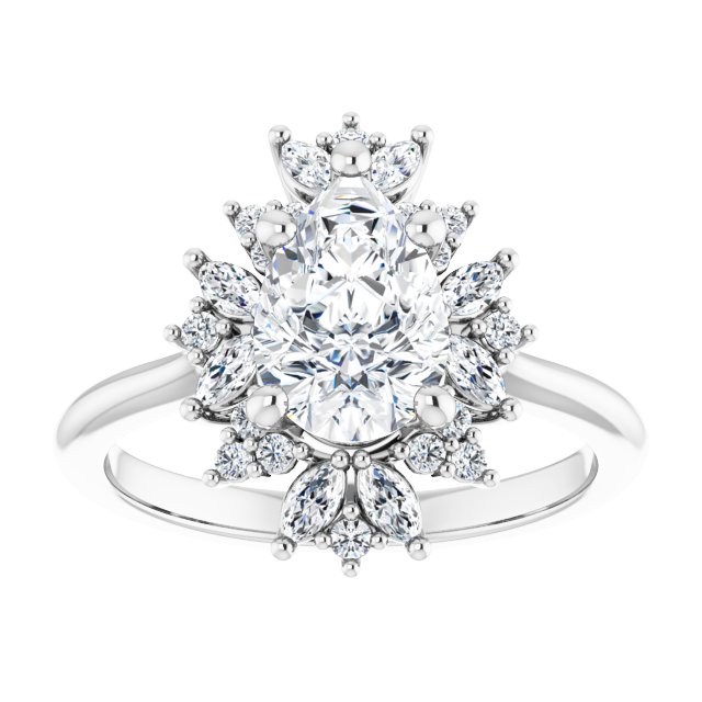 14K white gold 2CT Pear-cut Diamond Floral Halo Diamond Engagement Ring Setting/2-CT variant--.5CT variant--Square variant--.5CT variant--14K-yellow-gold
