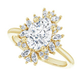 Floral halo ring with 2CT pear center in gold variant--Pear variant--2CT variant--14K-yellow-gold