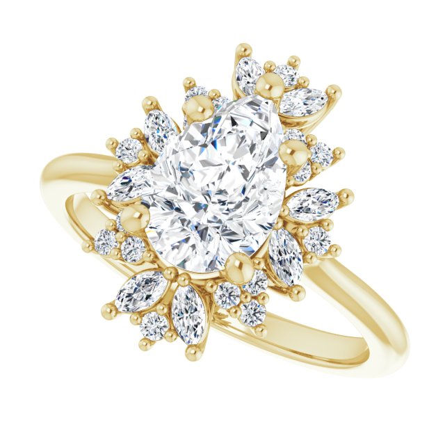Floral halo ring with 2CT pear center in gold variant--Pear variant--2CT variant--14K-yellow-gold