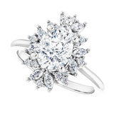 Floral halo ring pear 2CT, side view variant--Pear variant--2CT variant--14K-white-gold