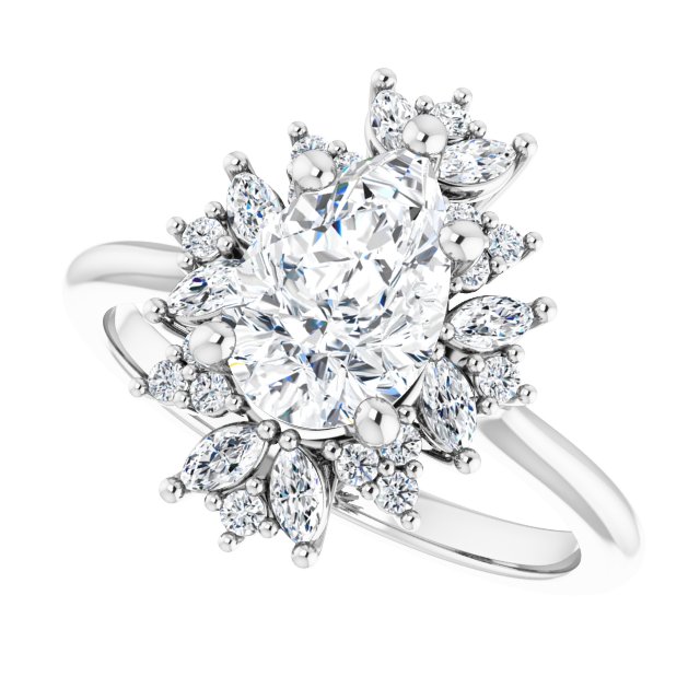 Floral halo ring pear 2CT, side view variant--Pear variant--2CT variant--14K-white-gold