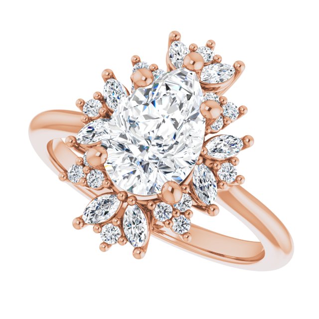 Floral halo ring square center, top-down view variant--Pear variant--2CT variant--14K-rose-gold