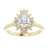 14K yellow gold .5CT Pear-cut Diamond Floral Halo Diamond Engagement Ring Setting/2-CT variant--.5CT variant--Pear variant--.5CT variant--14K-yellow-gold
