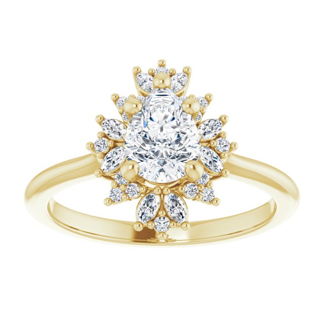 14K yellow gold .5CT Pear-cut Diamond Floral Halo Diamond Engagement Ring Setting/2-CT variant--.5CT variant--Pear variant--.5CT variant--14K-yellow-gold