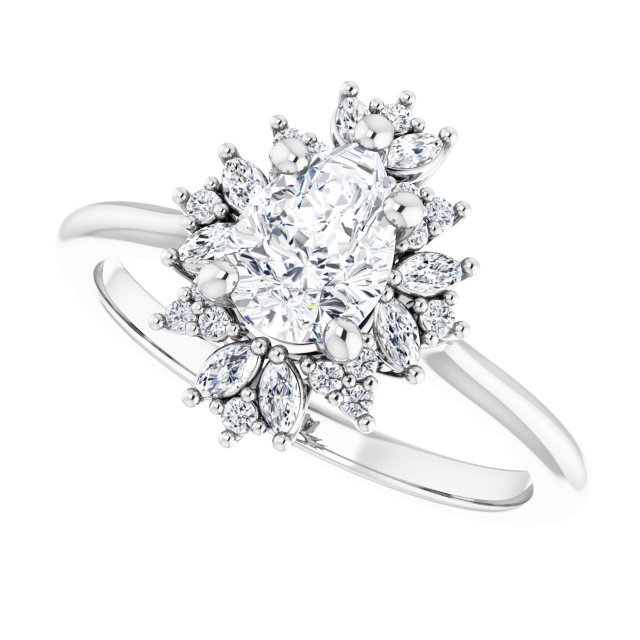 Floral halo ring pear center, angled perspective/2-CT variant--.5CT variant--Pear variant--.5CT variant--14K-white-gold
