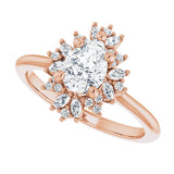 Floral halo ring pear 1CT, alternate angle/2-CT variant--.5CT variant--Pear variant--.5CT variant--14K-rose-gold