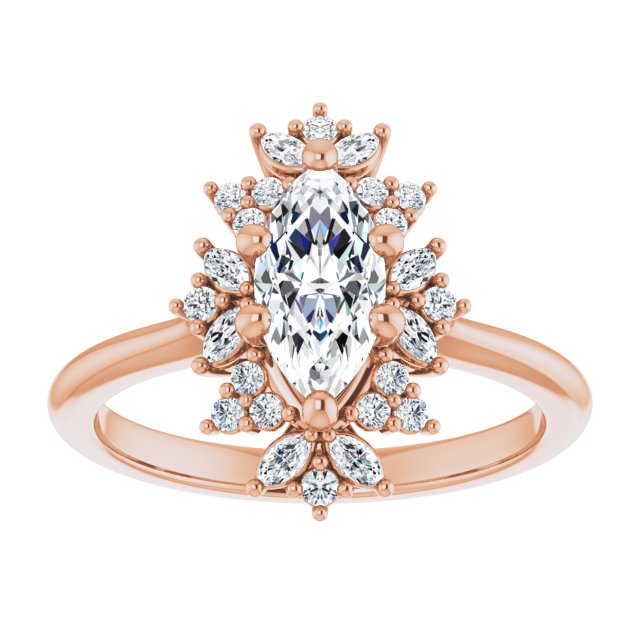 14K rose gold 1CT Marquise-cut Diamond Floral Halo Diamond Engagement Ring Setting variant--Marquise variant--1CT variant--14K-rose-gold