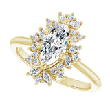 Floral halo ring with 1CT marquise center, front view variant--Marquise variant--1CT variant--14K-yellow-gold