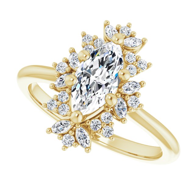 Floral halo ring with 1CT marquise center, front view variant--Marquise variant--1CT variant--14K-yellow-gold