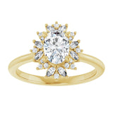 14K yellow gold .5CT Oval-cut Diamond Floral Halo Diamond Engagement Ring Setting variant--Emerald variant--2CT variant--14K-yellow-gold
