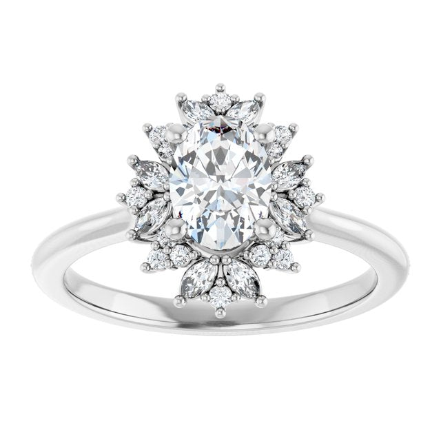 14K white gold .5CT Oval-cut Diamond Floral Halo Diamond Engagement Ring Setting variant--Oval variant--1CT variant--14K-yellow-gold
