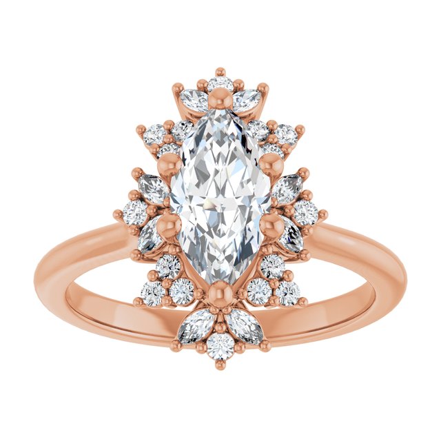 14K rose gold 2CT Marquise-cut Diamond Floral Halo Diamond Engagement Ring Setting variant--Marquise variant--2CT variant--14K-rose-gold