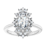 14K white gold 2CT Marquise-cut Diamond Floral Halo Diamond Engagement Ring Setting/2-CT variant--.5CT variant--Pear variant--.5CT variant--14K-yellow-gold