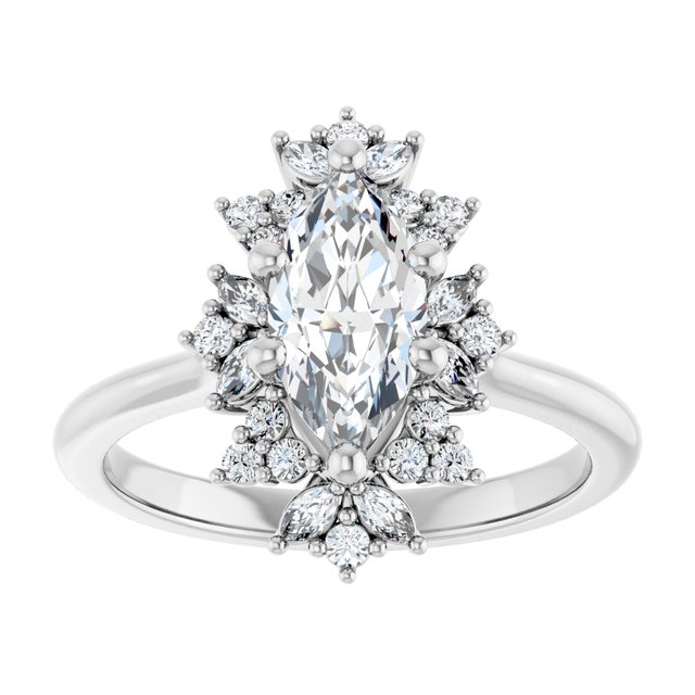 14K white gold 2CT Marquise-cut Diamond Floral Halo Diamond Engagement Ring Setting/2-CT variant--.5CT variant--Pear variant--.5CT variant--14K-yellow-gold