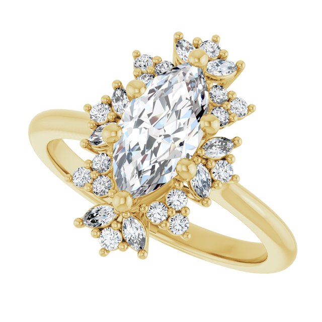 Floral halo ring with 2CT marquise center in gold variant--Marquise variant--2CT variant--14K-yellow-gold